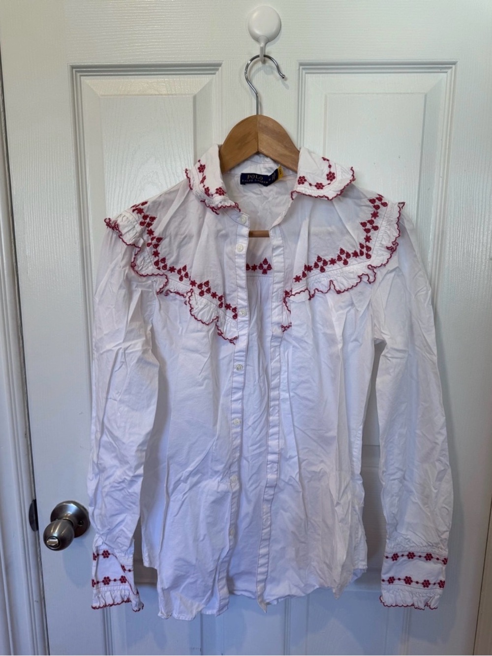 Polo Ralph Lauren Western Floral Embroidered Button-Down Shirt Red White Cotton - Picture 12 of 16
